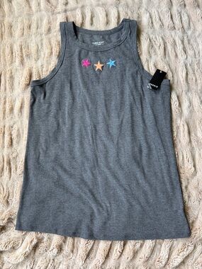 torrid Gray Ribbed Tank with Pink Peach and Blue Star Embroidery